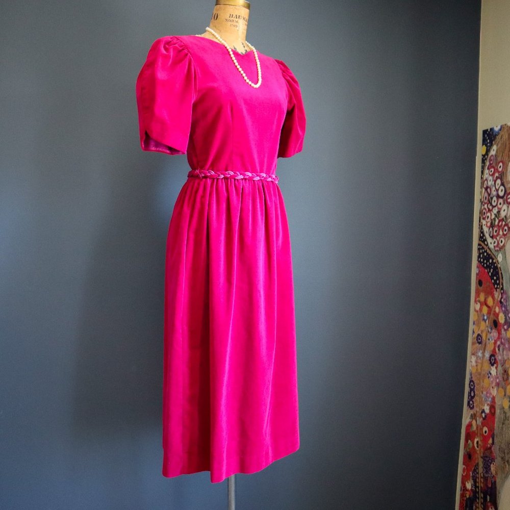 80's Midi Fit and Flare Velveteen Dress by Lanz Originals